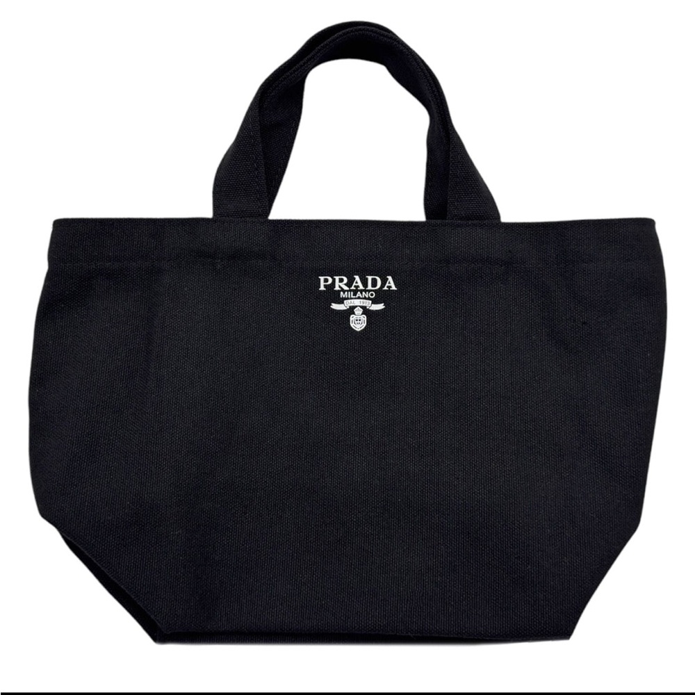 Prada Black Canvas Tote with White Logo